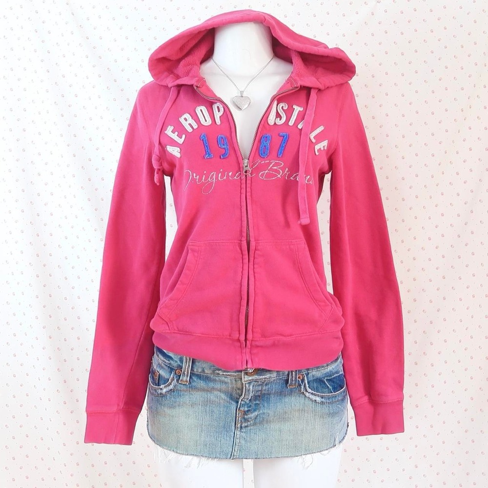 Y2K Hot Pink Aeropostale Zip Up Hoodie 1987 Graphic